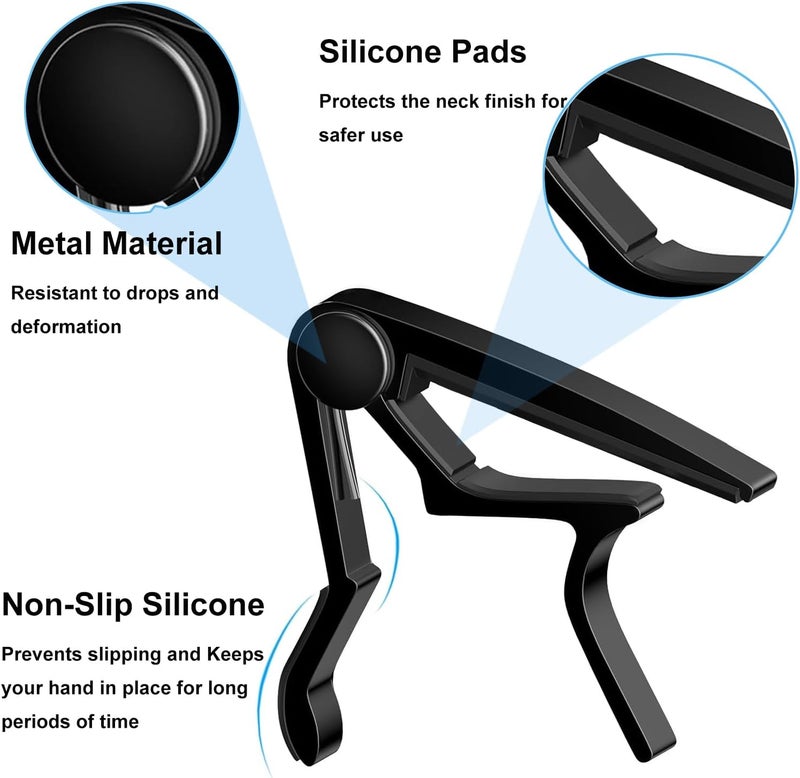 JINWEE Capo，Guitar Capo for Acoustic and Electric Guitars with 5 Picks(Black) - Image 2